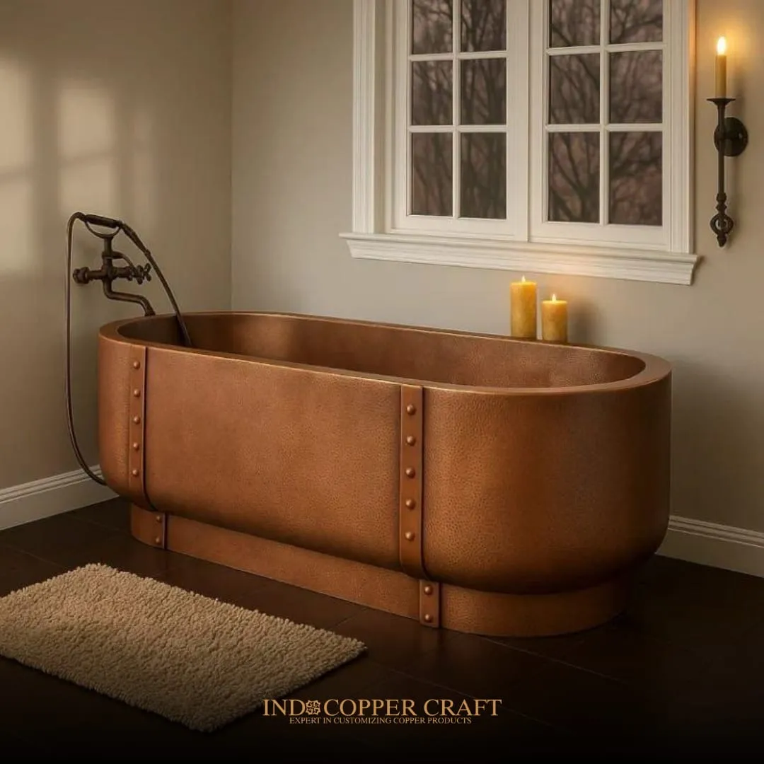 Teshio Double Hammered Copper Tub